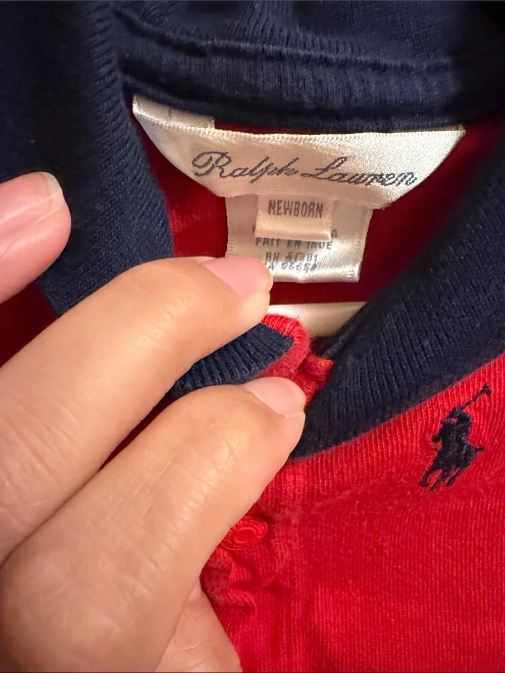 Ralph Lauren Red and Navy Footed One-Piece Romper